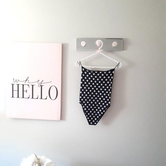 NWOT Zara black & white polka dot print ribbed bodysuit w/ ring accent & cut out - Picture 10 of 12